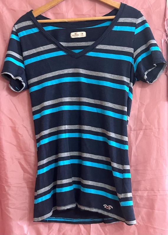 Hollister Chemise pour femme Taille M Raye bleus et gris Manches courtes Coton Excellent etat Magnifique bijou vintage Etsy France