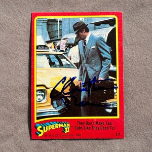 Christopher Reeve als Superman - Echtes Handsigniertes Original aus dem Film Superman 2 / 1980er Film auf der Karte - mit Echtheitszertifikat - Seltenes Juwel!!