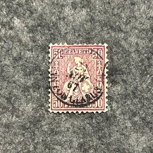 Switzerland / Helvetia 50 Franco Stamp - 1867 Scott # 59 - Red Violet - Used VF - General Issue - Cat. 77.50