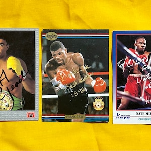 Echtes handsigniertes 3-Karten-Los der Boxlegende, authentisch signiert - Frank Tate / Matt French / Nate Miller - Former World Campions - Gems