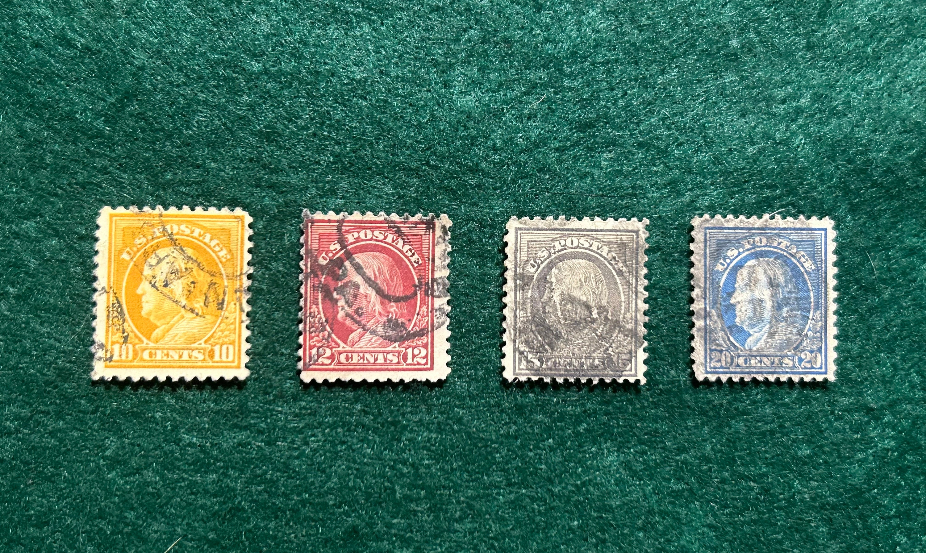 4 Franklins estadounidenses - Scott #s 510, 512, 514, 515, - Usado - Plato plano de 1917 - 11p - Cancelaciones/Jumbos elegantes - ¡Gemas vintage raras