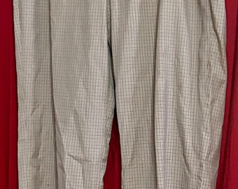 Vintage 1960’s - early 70’s - Plaid Men’s Dress Pants - “346” - Tan Brown & Grey Stripes - Talon Zipper Fly Closure w/ Button - Front Scoop