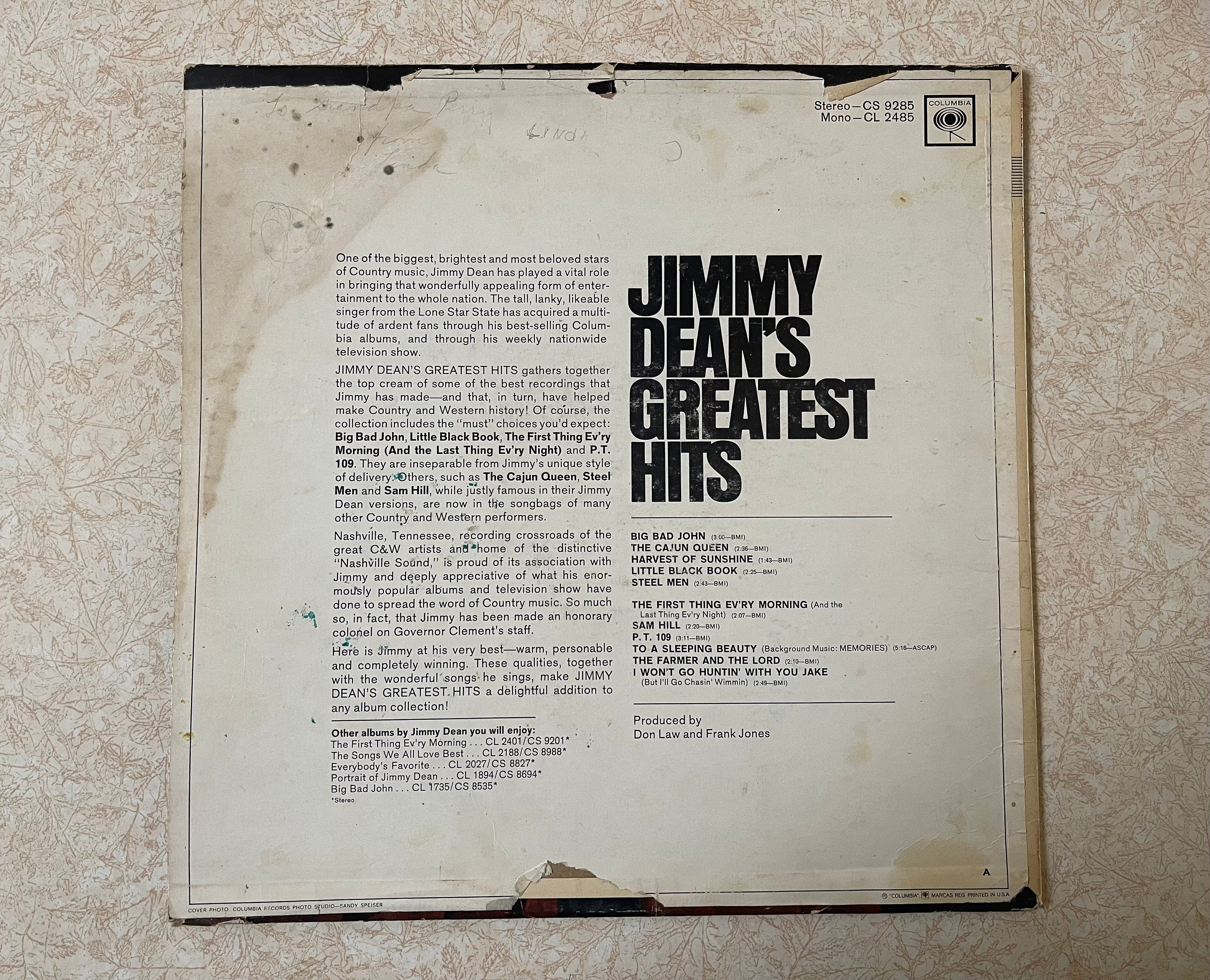 Jimmy Deans - Greatest Hits - Original Vinyl Record -  CC 2485 - Columbia  Records - Good Shape  Vintage Classic - Gem! - Etsy