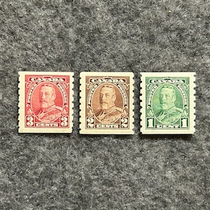 Canada Stamps - 1935 / Scott #s 228-230 - MOGH - King George 1 - 2 - and 3 Cent / General Issue - Cat. 50.00 - Vintage Gems!