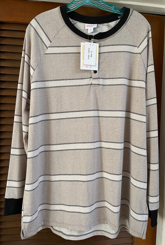 Lula Roe Womens X LARGE Long Sleeve Black Tan Off white Striped Shirt New See Photos Etsy