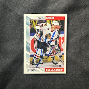 Michel Goulet - Cartão de hóquei autêntico assinado à mão de 1992-93 - # 222 - Condição impecável - Chicago Blackhawks - Jóia!!