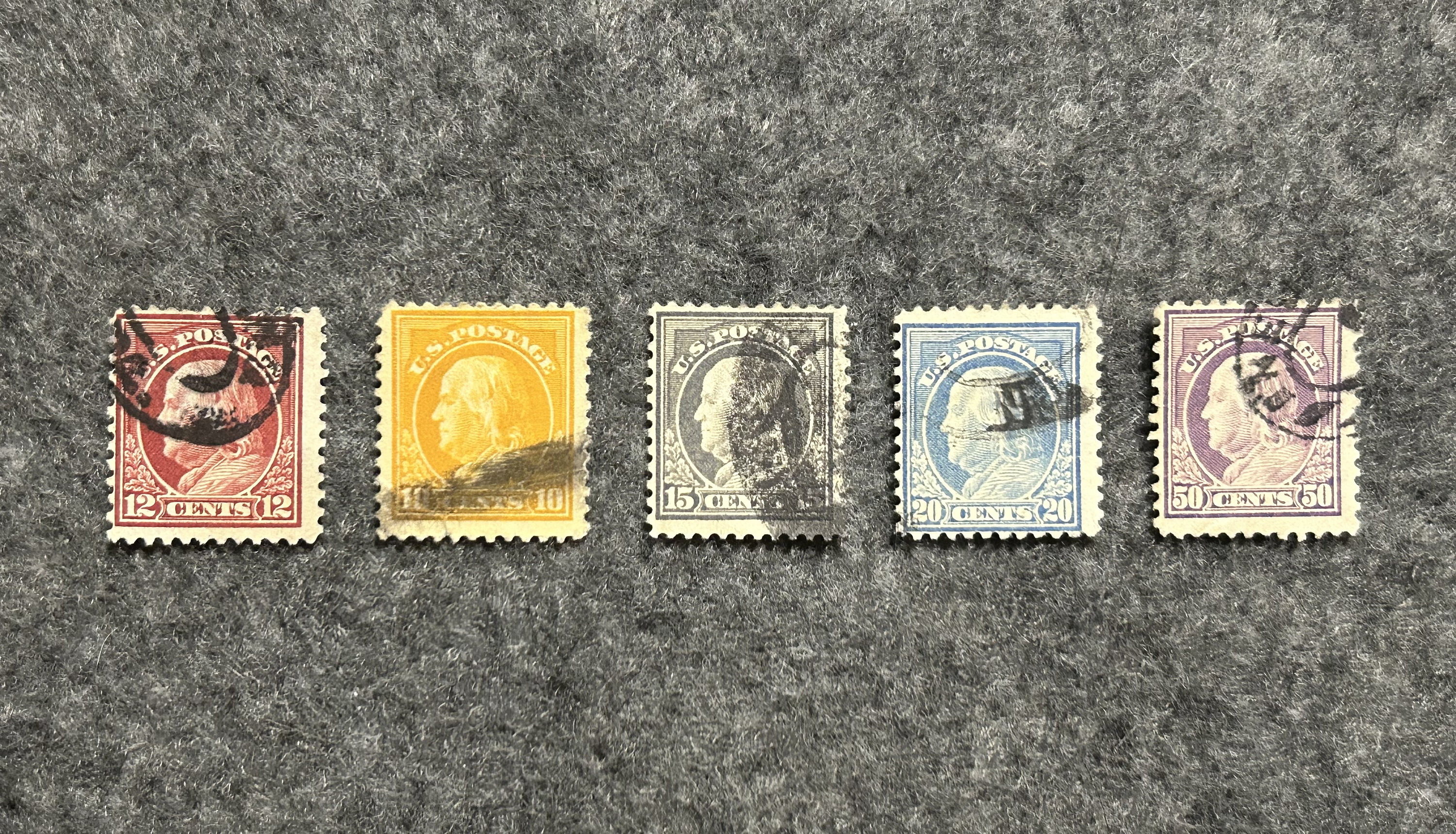 5 Franklins estadounidenses - Scott #s 510, 512, 514, 515, 517 - Usado - Placa plana de 1917 - 11p - Cancelaciones/Jumbos elegantes - ¡Gemas vintage r