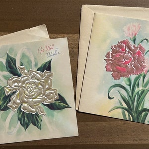 vintage Satin Appliqué - Get Well Cards - Lot de 2 - Début des années 1900 - Excellente forme - Voir les photos ! Gemmes antiques classiques !!