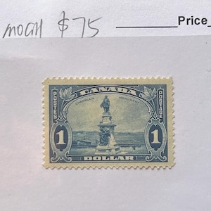 Canada Champlain Monument Stamp - Scott # 227 - 1 Dollar - 1935 - MOGH - Dark Blue - SCV 75.00 - Lovely Rare Vintage Gem!