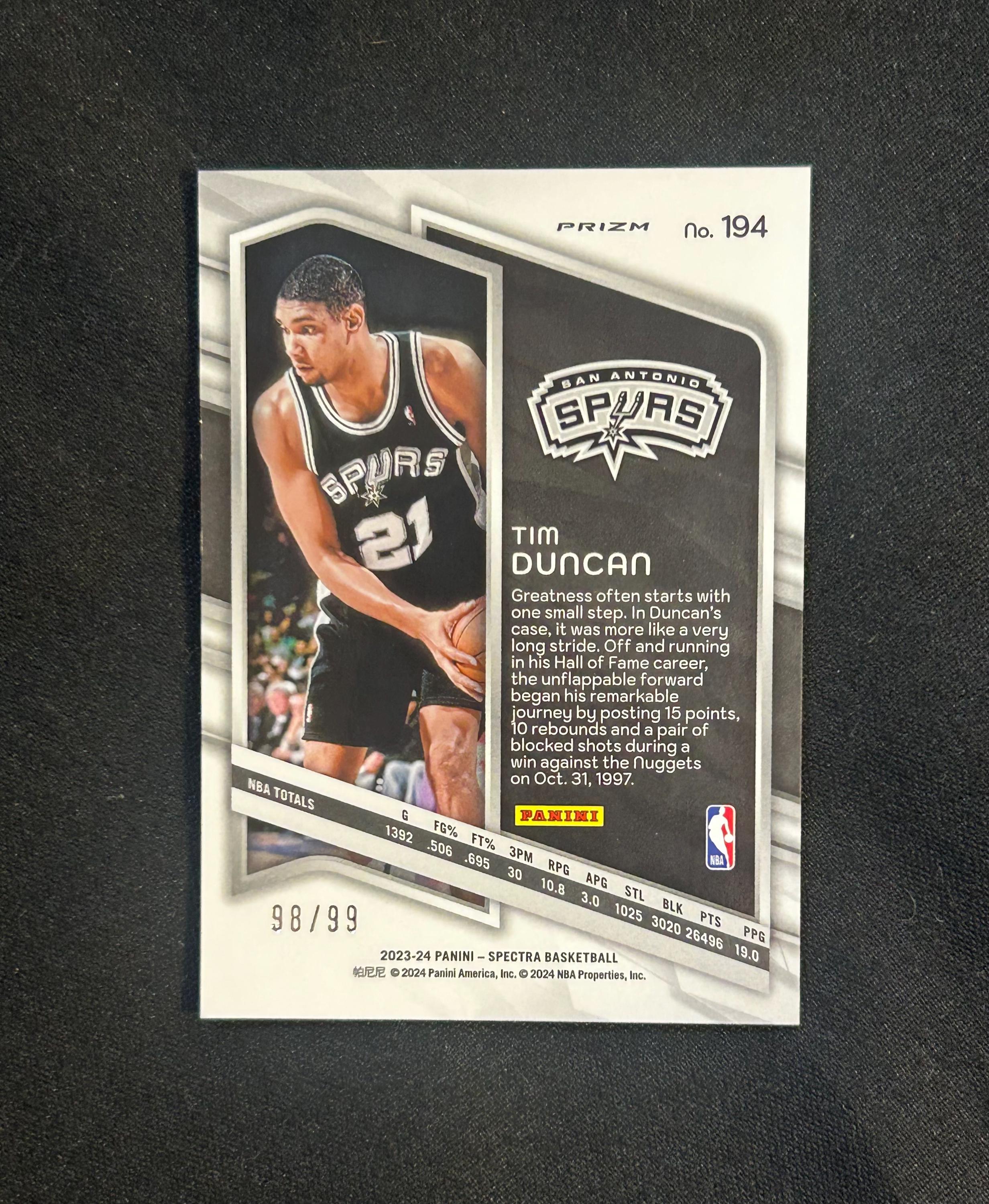 2023-24 Panini Spectra Basketball - Tim Duncan -“atomic” Prizm