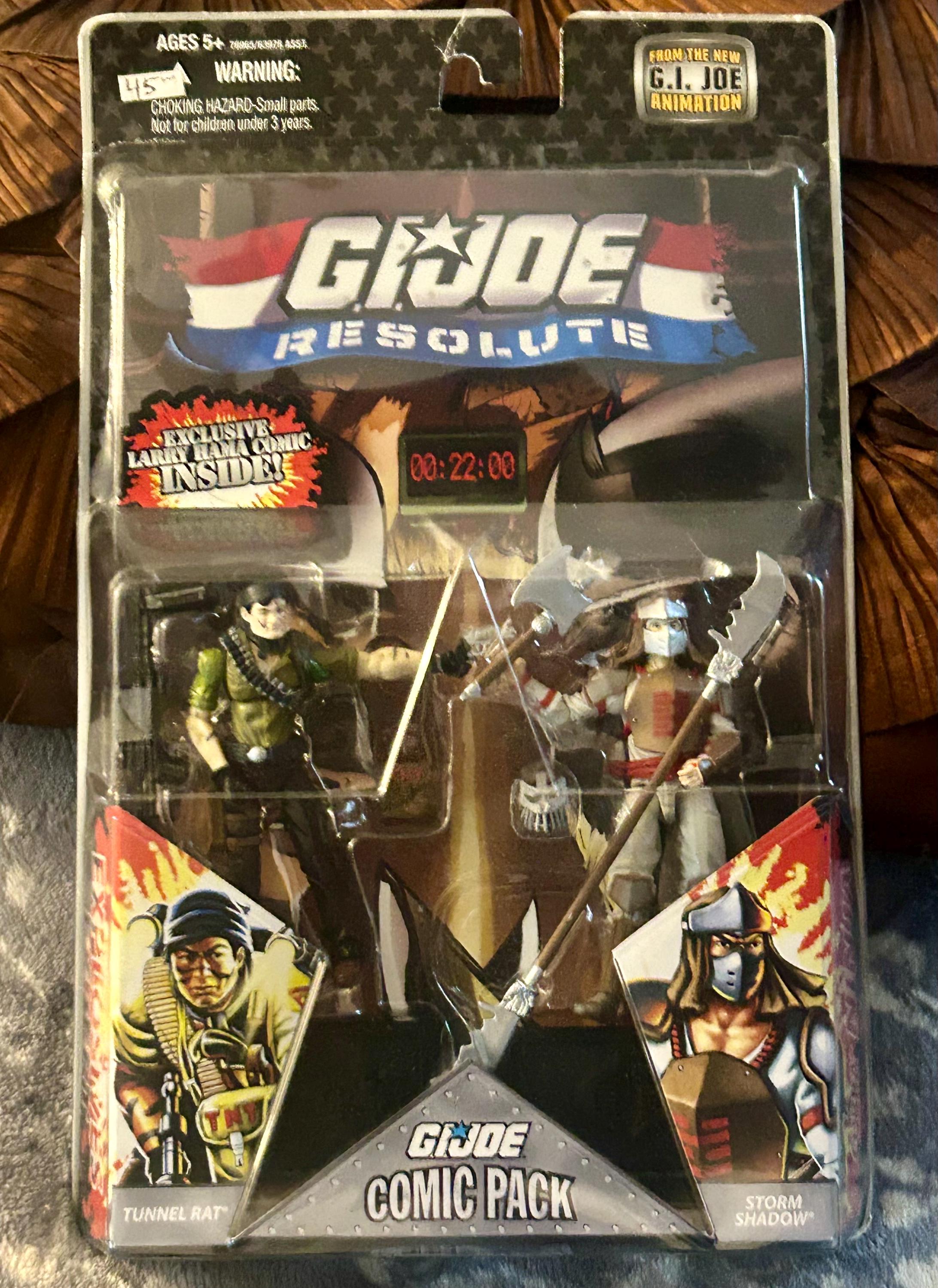 GI Joe Resolute Comic Pack - Tunnel Rat & Storm Shadow - 2008 / Hasbro - NIB! - Exclusive Larry Hama Comic Inside - Gi Joe Art of War Gem!!