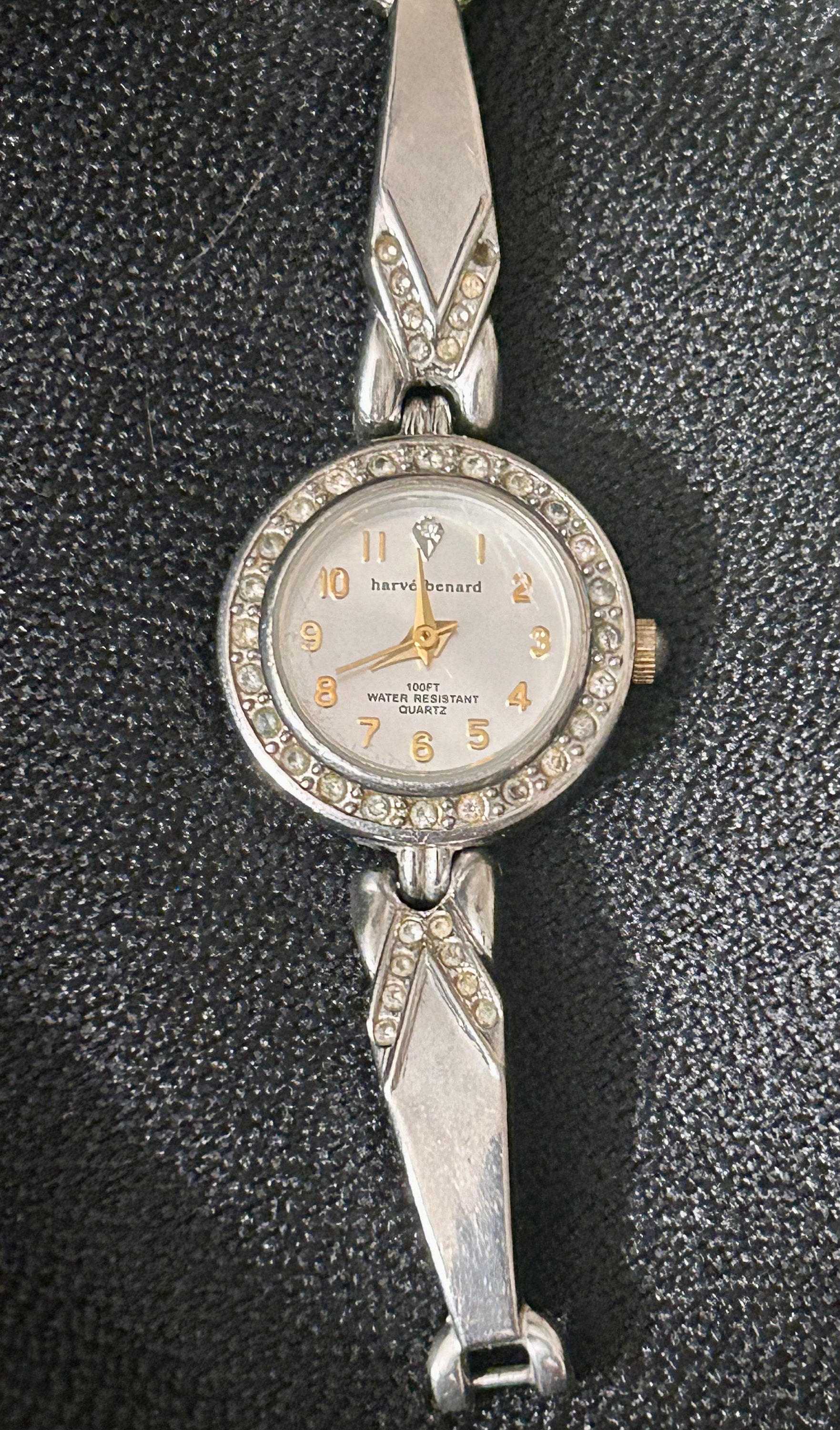 Harve Bernard Diamond Quartz Silver Watch Inlaid Diamond Japan Movt Base Metal Bezel Excellent Condition Rare Vintage Antique Gem Etsy UK