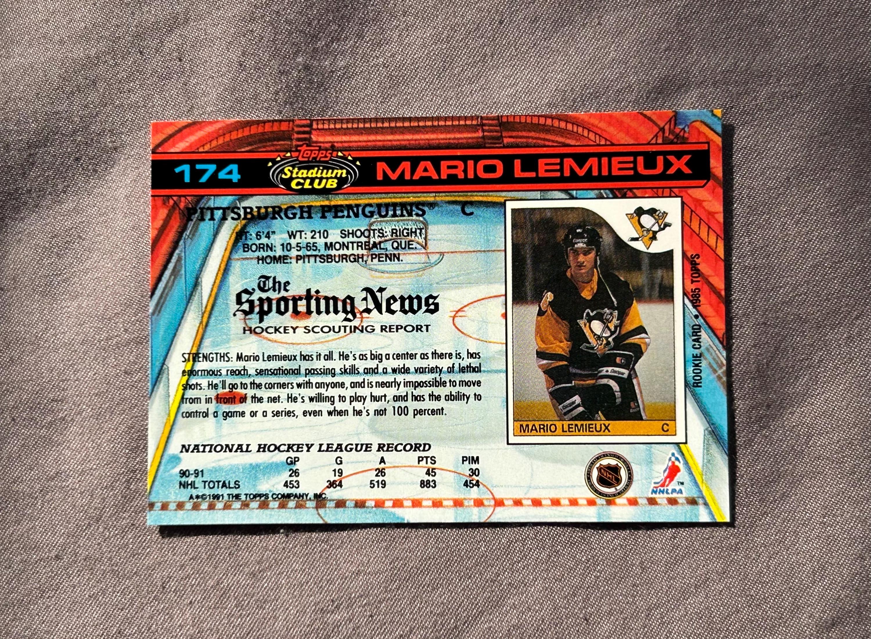 1991 Stadium Club Hockey - Mario Lemieux - Card # 174 - Mint/pristine Condition - Pittsburg Penguins Legend & Hofer - Classic Vintage Gem!! - Etsy 1991 Stadium Club Hockey - Mario Lemieux - Card # 174 - Mint/pristine Condition - Pittsburg Penguins Legend & Hofer - Classic Vintage Gem!! - Etsy