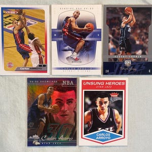 Carlos Arroyo - Lote de 5 cards de basquete - 2004-2006 - SP's/Inserções raras e base + - Perfeito - Detroit Piston / Utah Jazz e lenda porto-riquenha!!