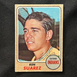 Ken Suarez - Autentica carta autografata a mano Topps Baseball del 1968 - # 218 - Condizioni perfette - Cleveland Indians