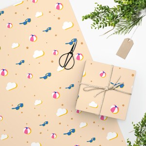 Fun, Beachy Vibes Wrapping Paper, Sunglasses, Clouds, Beach Ball
