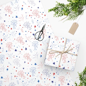 4 juli Inpakpapier, Vuurwerk, Rood wit en blauw, Cadeauverpakking