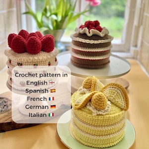 Haakpatroon voor een taart (PDF), handleiding voor een minitaartje (amigurumi), aardbei-citroen-chocoladetaartjes