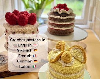 Crochet Cake PDF Pattern, Mini Cake Amigurumi Tutorial, Strawberry Lemon Chocolate Cakes