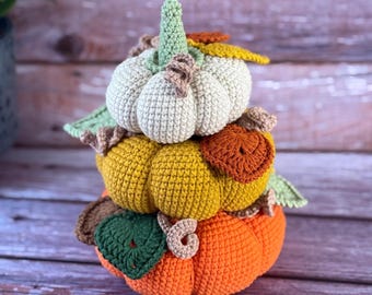 Autumn Pumpkin Stack Crochet Pattern, Fall Decor, Amigurumi Pumpkin PDF, Halloween Thanksgiving Decoration