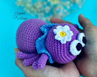 Juguete de araña de ganchillo, araña amigurumi con flor (patrón PDF)