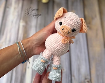 Pig Crochet Pattern, Amigurumi Pig in Wellies Tutorial, Farm Animal Toy