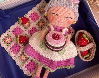 Crochet Amigurumi Grandma Doll Pattern: With Strawberry Cake (PDF Pattern)