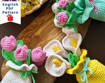 Crochet Flower Bouquet PDF Pattern: Tulips, Roses, Calla Lilies