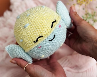 Crochet Puffer Fish & Rattle Set: Handmade Plush Baby Toy