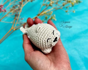 Schema PDF per foca amigurumi all'uncinetto, portachiavi con piccola foca