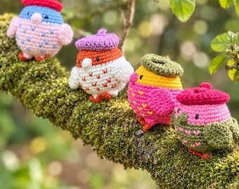 Mini Bird & Owl Crochet Pattern Set, Beret Birds, Treehouse Friends (PDF)