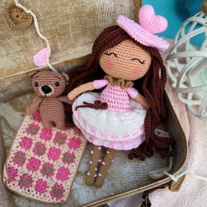 Crochet Valentine Doll Pattern: Amigurumi Girl with Bear (PDF Pattern)