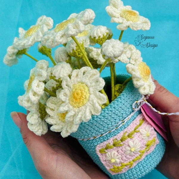 Handmade Daisy Flowers Ready to Delivery, Crochet Daisies, Handmade Daisies in Pot Ready to Delivery