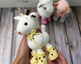 Goat Crochet Pattern, Amigurumi Goat in Wellies Tutorial, Farm Animal Toy