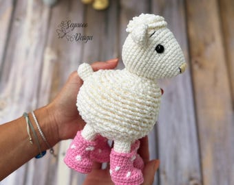Lamb Crochet Pattern, Amigurumi Sheep in Pink Wellies, Farm Animal PDF, Removable Boots
