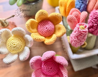 Crochet Spring Flowers Pattern, Daisy Tulip Hyacinth Amigurumi PDF, Flower Crochet Tutorial Set