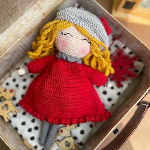 Christmas Doll Pattern in English, Amigurumi Christmas Doll Pattern, Cute Christmas Girl Pattern