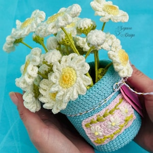 Wzór doniczki szydełkowej stokrotki: Stokrotki Amigurumi (wzór PDF)