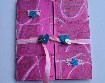 Pink Painted Page Home Made Journal, Unique, One off