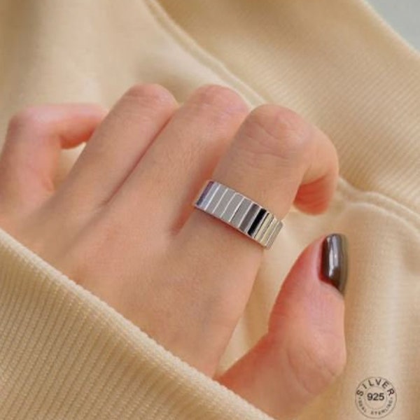 Anillo de plata de ley 925, anillo con forma minimalista, anillo bohemio para mujer, anillo ajustable, regalo San Valentin, joyería de plata