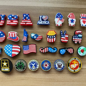 Clearance 50% 0FF - Patriotic / 4th of July PVC shoe charms for crocs, Party Favors, Gifts for Kids and Adults too!