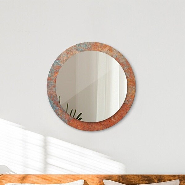 Miroir rond orange, miroir imprimé en métal rouillé, petit miroir, miroir décoratif, miroir mural art déco, miroir de salle de bain