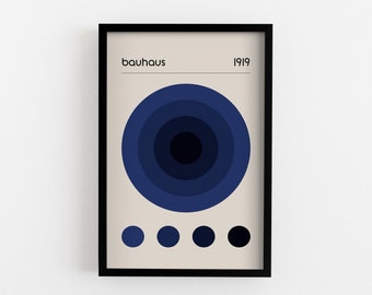 Bauhaus Blue Poster 1919 Poster, Blue Wall Decoration, Beige Framed Print, Abstract Retro Decor, Housewarming Gift