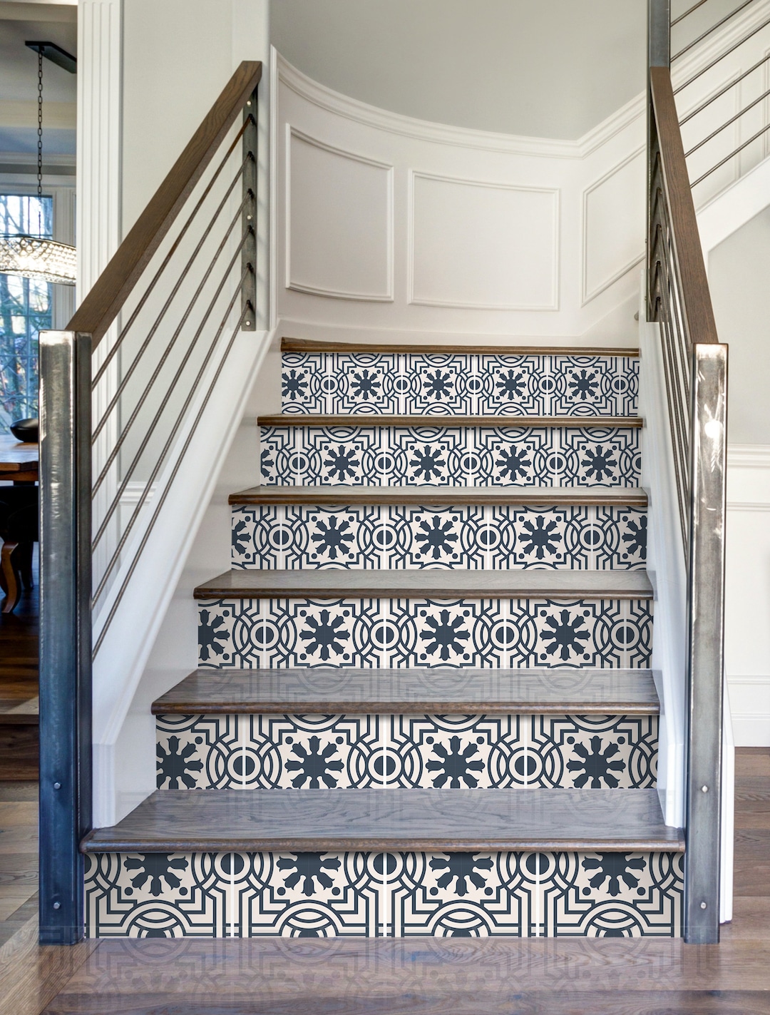Talavera Tiles Beige Blue Stair Risers Decals Removable Stair Riser