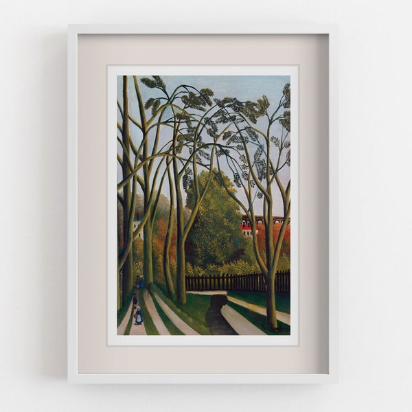Die Ufer des Bievre bei Bicetre Von Henri Rousseau, Poster mit Rahmen, Poster grün 20x30cm, Poster blau 40x60cm, Poster Bäume 60x80cm