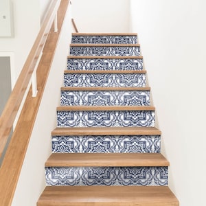 Blue lisbon portuguese vinyl stair risers sticker | Decals | Stair Riser Deco Strips | Peel & Stick | 48" long | Pack of 6 #20SR