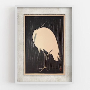 Japanese Art Print Herons In Rain By Ohara Koson, Poster With Frame, Beige Poster 20x30cm, Black Poster 40x60cm, Bird Poster 60x80cm