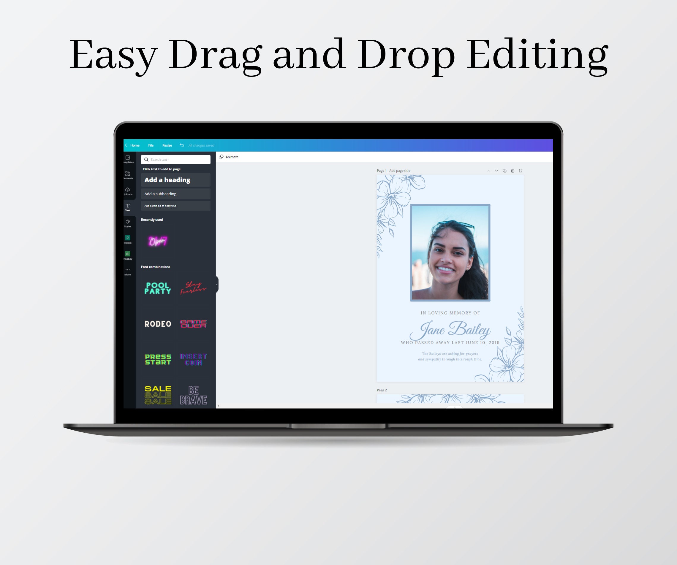 Minimalist Prayer Card Template Printable Memorial Card Etsy