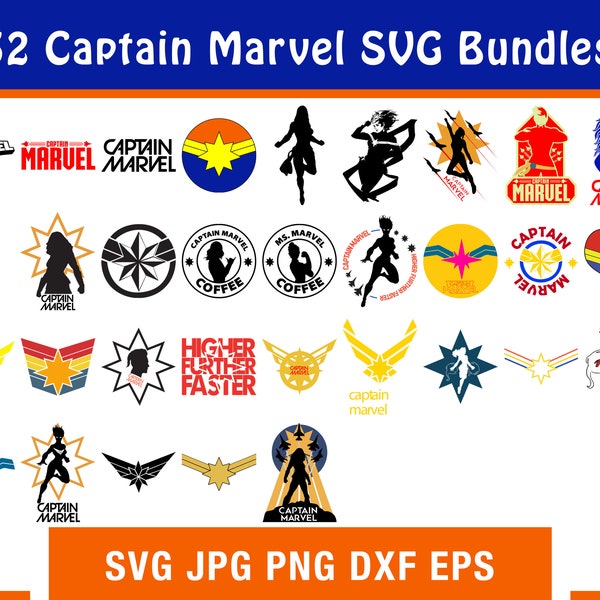 32 Designs Captain Marvel SVG Bundle, Captain Marvel Logo, Super Hero SVG, SVG For Cricut, Silhouette, Digital Download