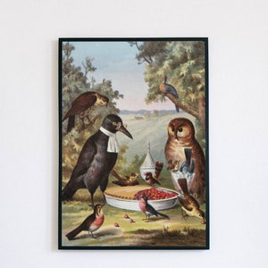 Crow Owl and Birds Feast on a Pie Print PRINTABLE | 3721
